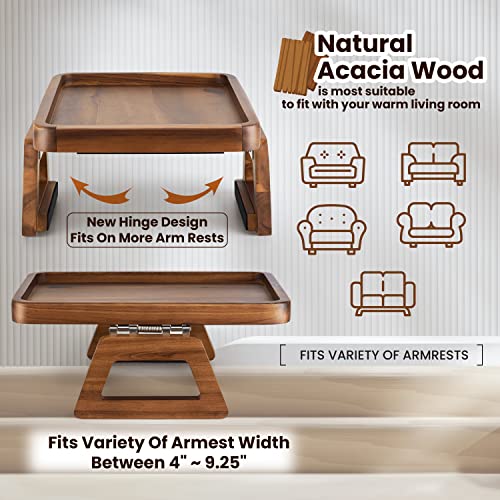 Large Acacia Wood Couch Arm Table