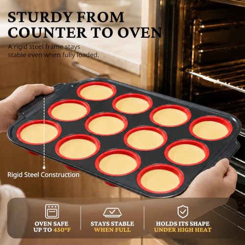 Silicone Muffin Pans for Baking with Metal Frame