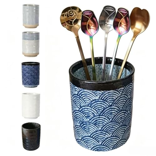 Stoneware Coffee Bar Utensil Holder Tea & Coffee Spoon & Stirrer Holder for Stir Stick Straw Teaspoon Holder Espresso Spoon Cup Small Utensil Jar