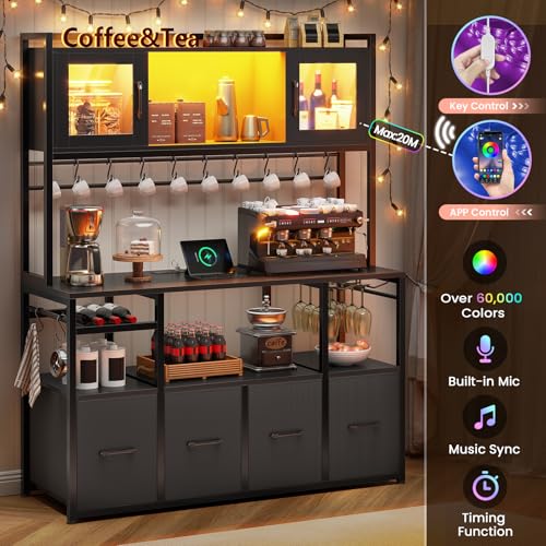 Bakers Rack with Power Outlet and LED Light