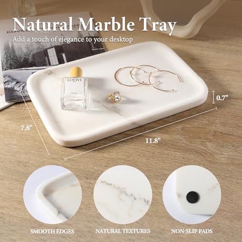 Marble Tray 12"x8" Marble Vanity Tray for Countertop Bathroom Kitchen Dresser