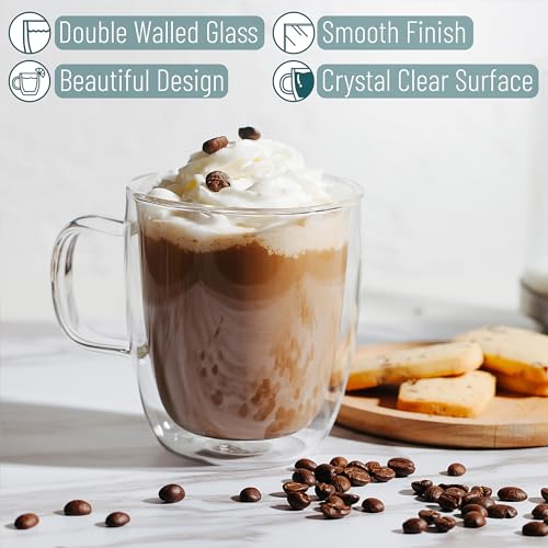 BTaT Double Walled Glass Coffee Mugs (6 Count)