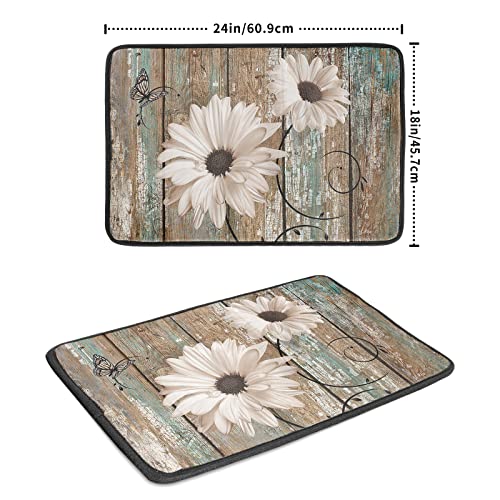 Rustic Daisy Board Dish Drying Mat for Kitchen Countertop 18x24 inch Sunflower on Wooden Plank Dish Drainer Mats Fast Drying Country Shabby Chic Flower Dish Pad Vintage Kitchen Decor Large