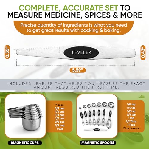 Magnetic Measuring Cups & Spoons Set of 15 with Levelers