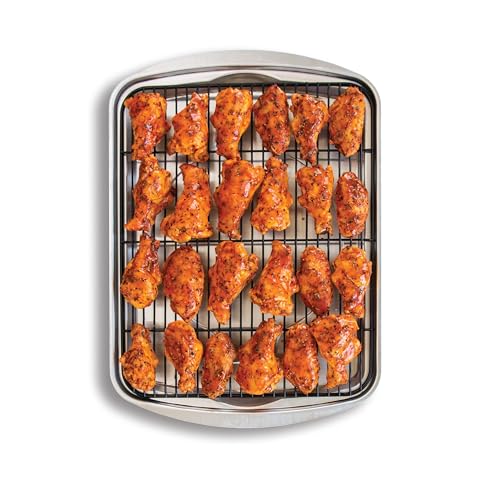 Oven Crisp Baking Tray 2pc Set Includes Pan and Rack; Natural Aluminum For Air Frying