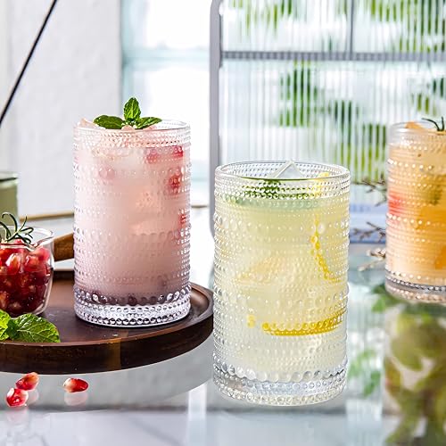 4 Pcs Iced Coffee Glasses Cups with Bamboo Lids and Straws (4 Count)