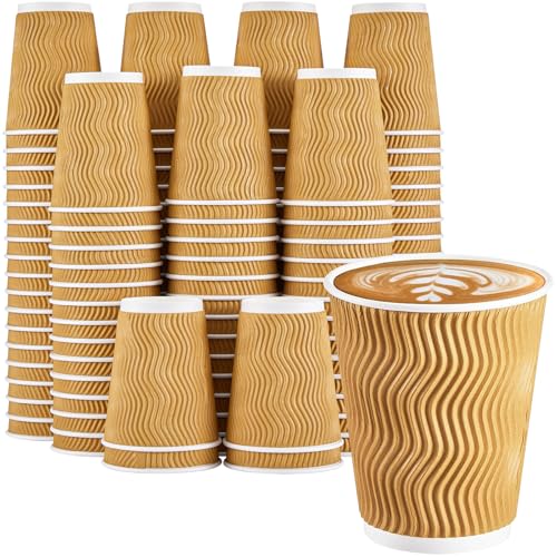 150 Pack 8 oz Disposable Paper Coffee Cups Insulated Champagne (150 Count)