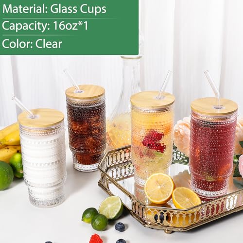 16 Oz Glass Cup with Lid and Straw