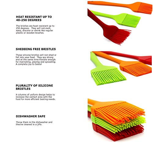 10" Silicone Pastry Basting BIG SIZE Brushes Heat Resistant BPA Free for BBQ Grill Barbecue & Kitchen Baking Cooking Marinating Oil Brushes Soft Bristles Long Handle (3 count)