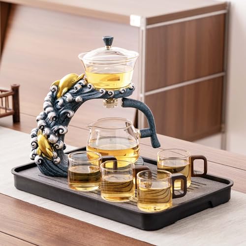 Glass Teapot Set with Infuser Semi Automatic Tea Set Magic Teapot (3 Count)