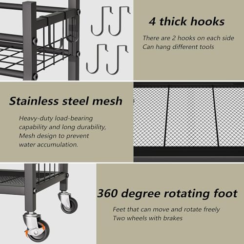 Garden Tool Organizer with Wheels for Garage and Shed