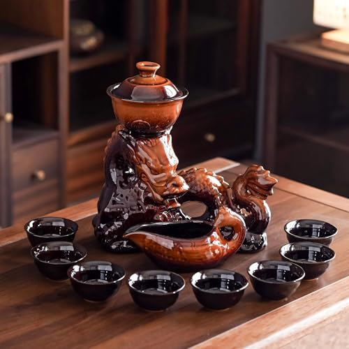 Ceramic Teapot with Infuser Semi Automatic Tea Set Magic Teapot with 8 cups Gradient Color
