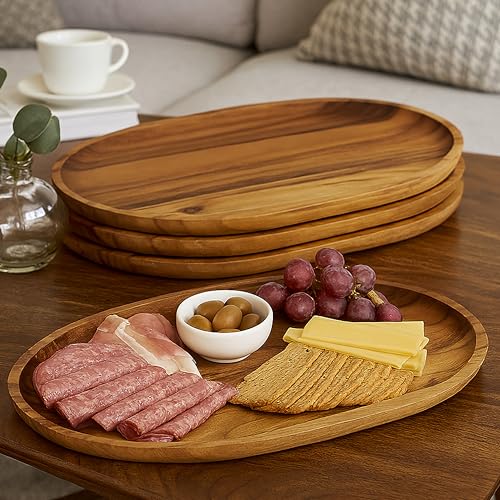 Woodard & Charles Acacia Wood Large Oval Serving Trays (4 Count)