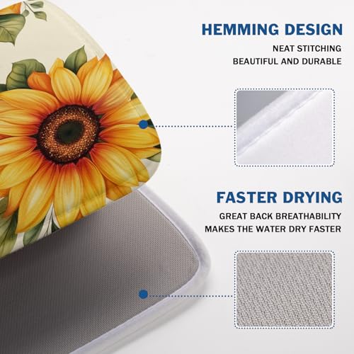 Sunflower Dish Drying Mat 18x24 Inch Absorbent Reversible Summer Drying Mat Sunflower Bee Dish Drying Rack Mat Yellow Summer Themed Dish Drainer Mat for Kitchen Counter Coffee Bar