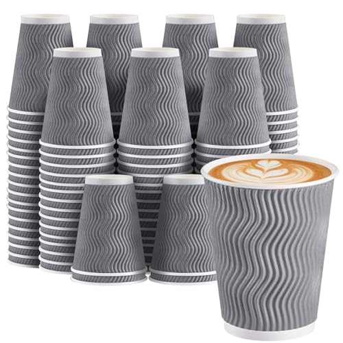 50 Pack 12 oz Coffee Cups Disposable Insulated Paper Cup Gray (50 Count)