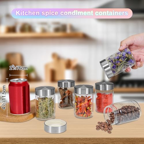 Glass Spice Jar Coffee Sugar Container Airtight Glass Jar Food Storage Canisters Bottle for Kitchen Seasoning Tea Herb Overnight Oats Bar Parfait Snacks