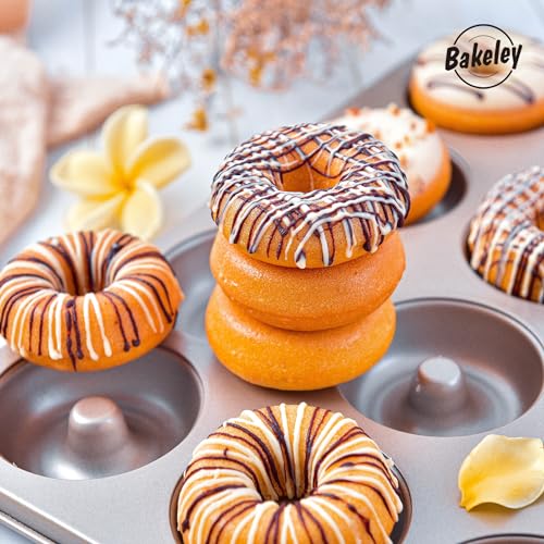 Non-Stick 12-Cavity Donut Pans, Dount Mold Cake Pan Doughnut Bakeware for Oven Baking (Champagne Gold)