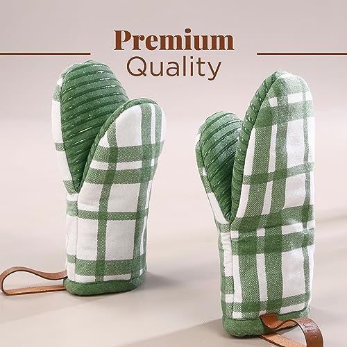 Oven Mitts Green Checkered (2 Count)