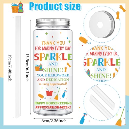 12 Pcs Housekeeping Week Gift 14.2oz Thank You Gifts Inspirational Tumbler with Lid and Straw Plastic Reusable Tumbler Bulk Cold Drinking Cup for Women Men Coworker Stuff (12 Count)