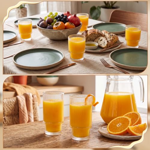 24 Ribbed Drinking Glasses Set (24 Count)