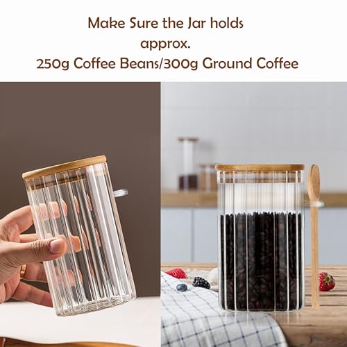 24 FL OZ Airtight Glass Jars with Bamboo Lids Spoons Coffee Canister