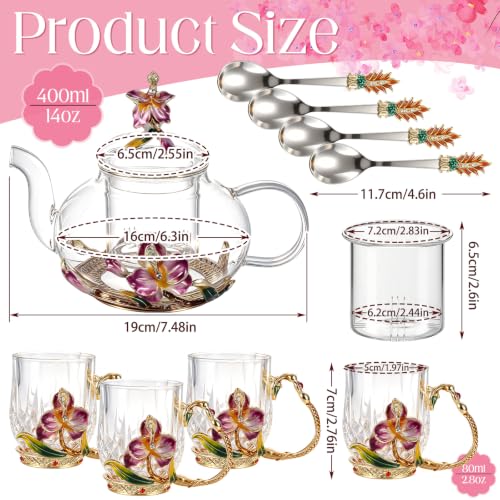 5 Pcs Floral Glass Tea Set (5 Count)