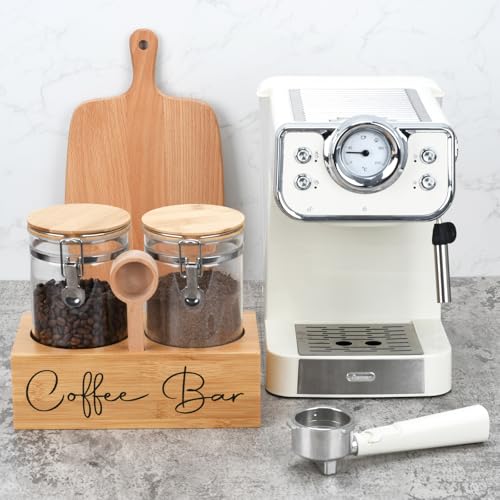 Glass Coffee Canister Set with Bamboo Shelf & Spoon
