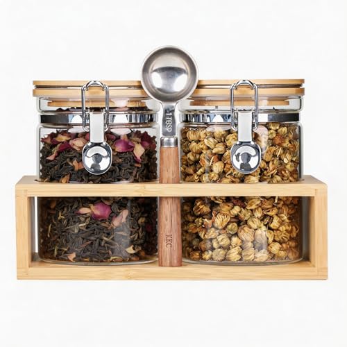KKC Glass Tea Canister with Bamboo Lids & Spoon
