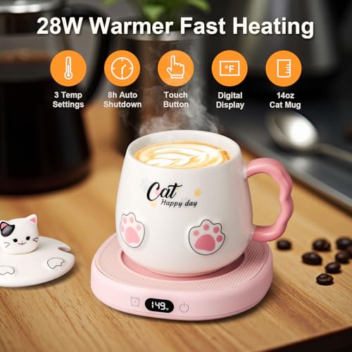 Smart Coffee Mug Warmer & Cute Cat Mug Set