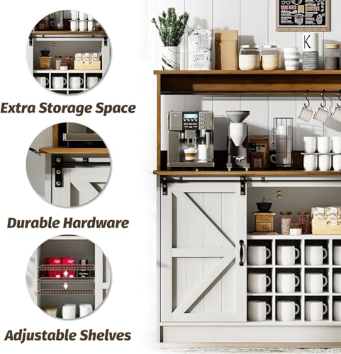 55" Farmhouse Coffee Bar Cabinet with Storage Hutch
