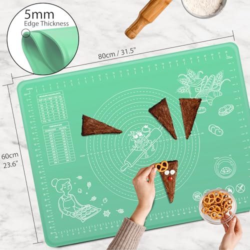 Silicone Pastry Mat 32" x 24" Extra Thick Non Stick Baking Mat with Measurements and Edge Heightening