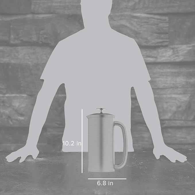ESPRO P7 Brushed Stainless Steel French Press 304 – Patented Double Walled Micro-Filter Insulated French Press Coffee Maker, Grit-Free Brew - Heat Resistant BPA Free (32oz)