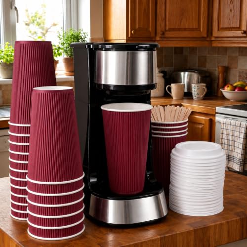 Ripple Wall Coffee Cups 25 Count 16 Ounce Insulated Crimson Paper Cups