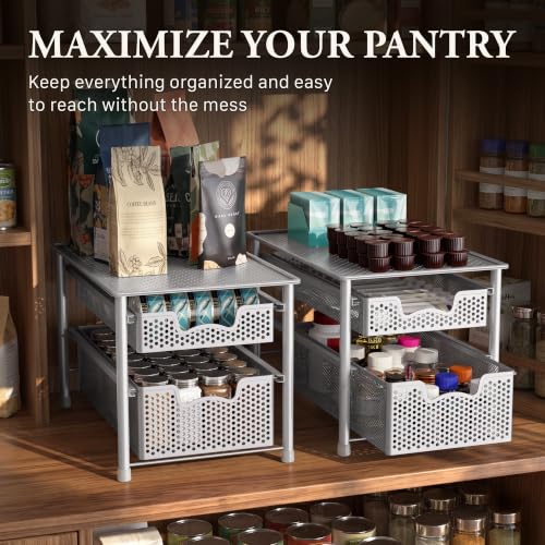 Stackable 2 Tier Sliding Basket Organizer Drawer