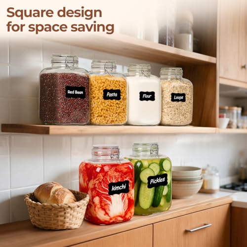 Square Glass Jars with Airtight Lid 1.3 Gallon 2 Pack Large Canister (2 Count)