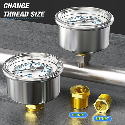0~15Psi Dry Low Pressure Gauge Stainless Steel 1