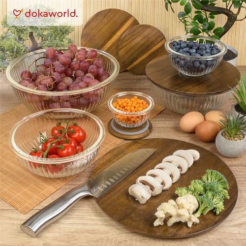 Stackable Glass Mixing Bowls with Acacia Lids Set of 5