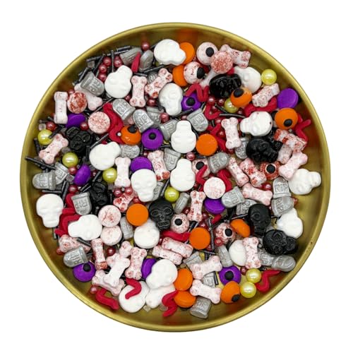 Gravestones & Skulls & Mixed Eyes Sprinkles Halloween Edible Eyes Cake Decoration Cupcake Toppers Cookie Decorating Perfect for Cakes (3 Ounce)
