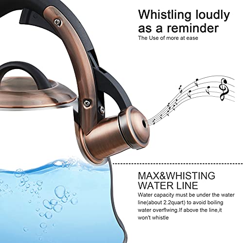 Tea Kettle 2.2 Quart Tea Kettles Stovetop Whistling Teapot Stainless Steel Tea Pots for Stove Top Whistle Tea Pot (2 Count)