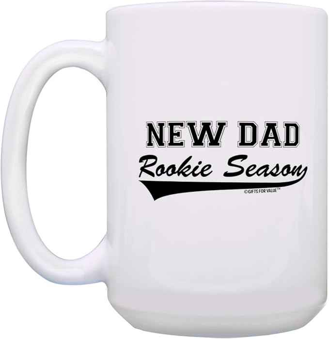 Funny Rookie Season New Dad 1st Fathers Day Mug - 2 Pack 15oz Ceramic Coffee Set