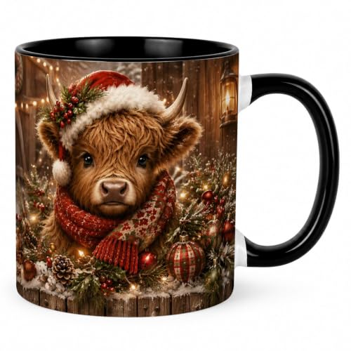 Rustic Christmas Highland Cow Coffee Mug