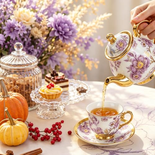 20 Pcs Porcelain Tea Set with Metal Holder (20 Count)