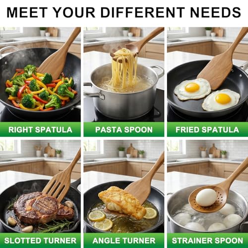 9 Pack Wooden Spoons Non Toxic Cooking Utensil Set with Utensils Holder (9 Count)