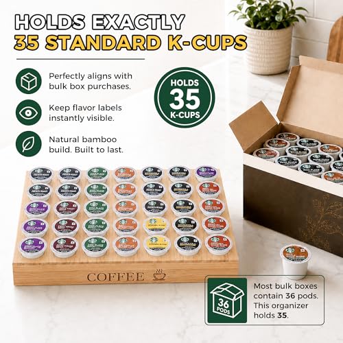 BamBoo k cup holder Drawer or Countertop k cup Organizer Coffee Pod Holder Hold 35 Coffee Pod Storage Kcup coffee pods holder for coffee station Office and Kitchen k cup storage