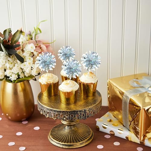 30Pcs Foil Firework Cupcake Toppers Happy Birthday Cake Toppers Tinsel Flower Drink Stirrers Cocktail Food Fruit Toothpicks for Valentine's Day Party Decorations Silver (30 Count)