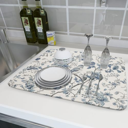 Chinoiserie Trees Dish Drying Mat for Kitchen Counter