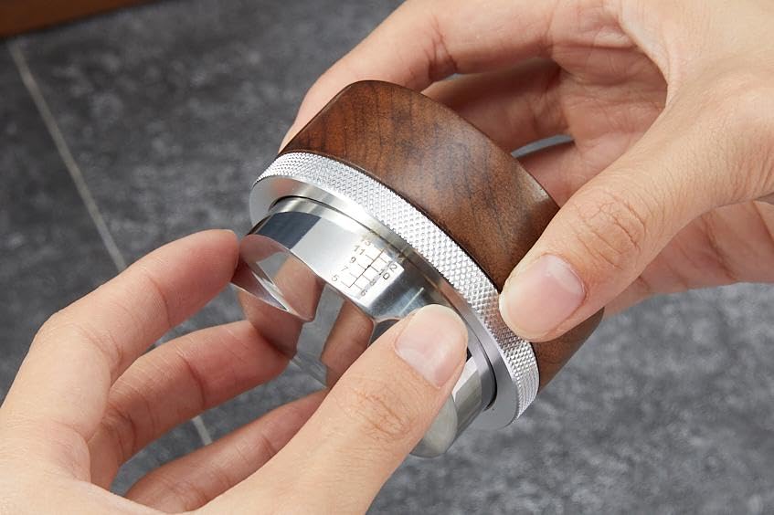 54mm distributor called Adjustable Depth espresso leveler Compatible with Breville Machine Accessories The coffee leveler Made of Stainless Steel and Walnut wood