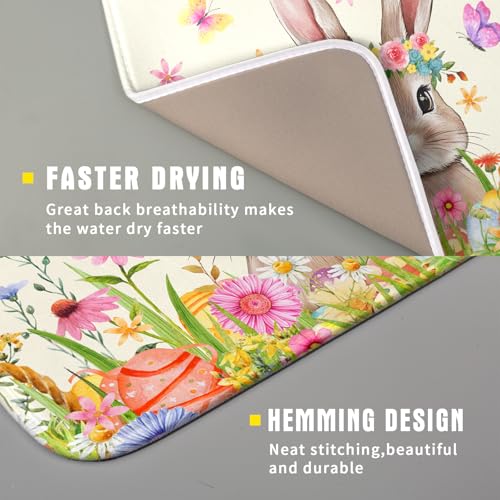 Easter Dish Drying Mat for Kitchen Counter Spring Easter Holiday Dish Drying Mat 16X18 Inch Reversible Absorbent Dish Pad Spring Wildflowers Dishes Drainer Pad Dish Drying Rack Mat for Countertop