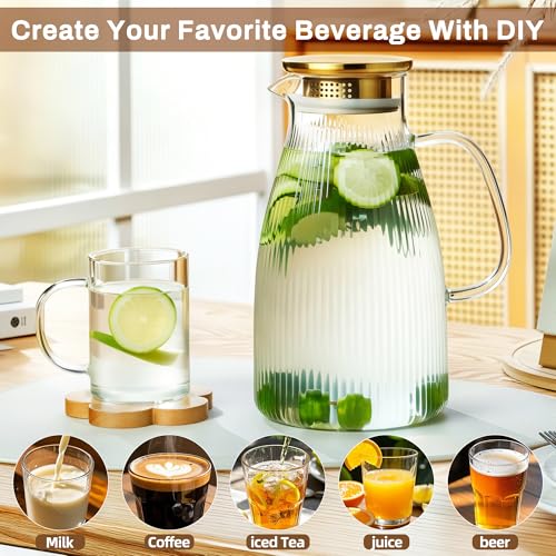 2 PACK Glass Pitcher with Lid and Widened Handle (68 Count)