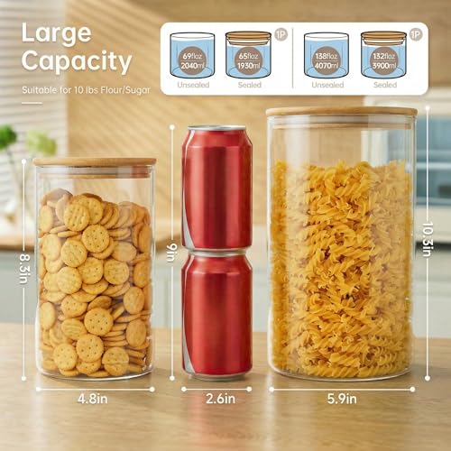 Large Glass Storage Containers with Bamboo Lids for Flour & Sugar (2 Count)